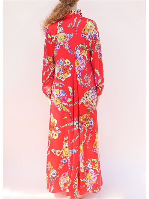 Vestito lungo in seta rossa con fantasia fiori Laboratorio Capri | GIAVAFIORIPESCIROSSO